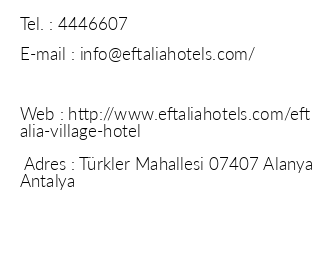 Eftalia Village Hotel iletiim bilgileri